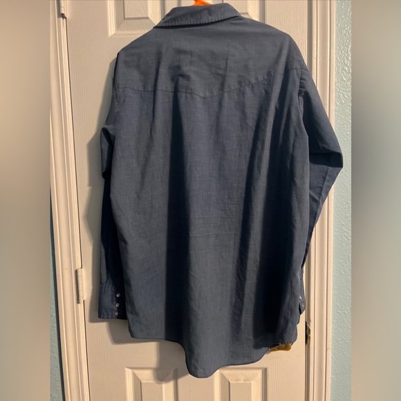 Plains Western Wear Pearl Snap Large Tall Man Blue Long Sleeve Shirt - Picture 7 of 9